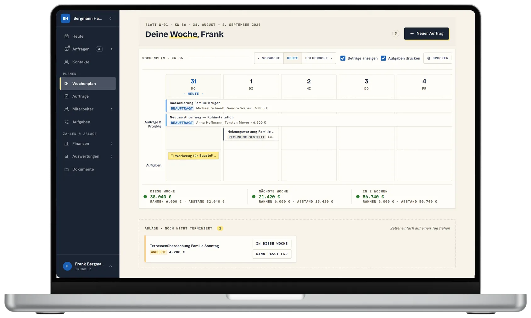 Der Wochenplan ist die Startseite